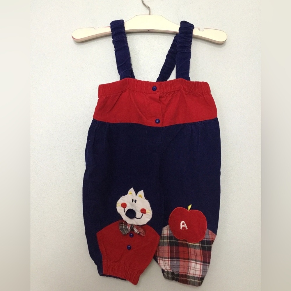 Vintage Tiny Tots Originals Corduroy Bibs Overalls Pants Kitty Cat Bow